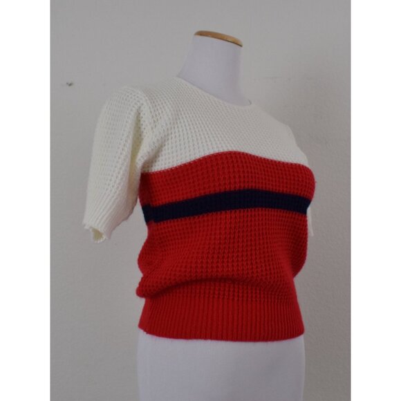 Vintage 80s Acrylic Striped Knit Blouse‎ - Picture 5 of 10